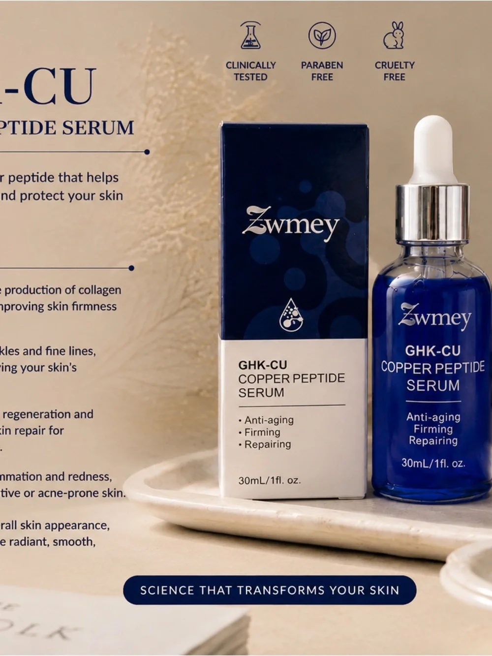 GHK-CU Copper Peptide Serum — Blue Anti-Aging Skin Repair